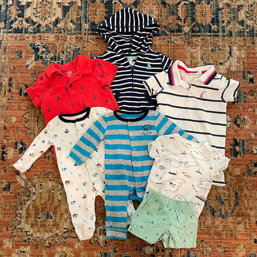 7 Piece Nautical Baby Boy Bundle (Sz 0-6 months)
